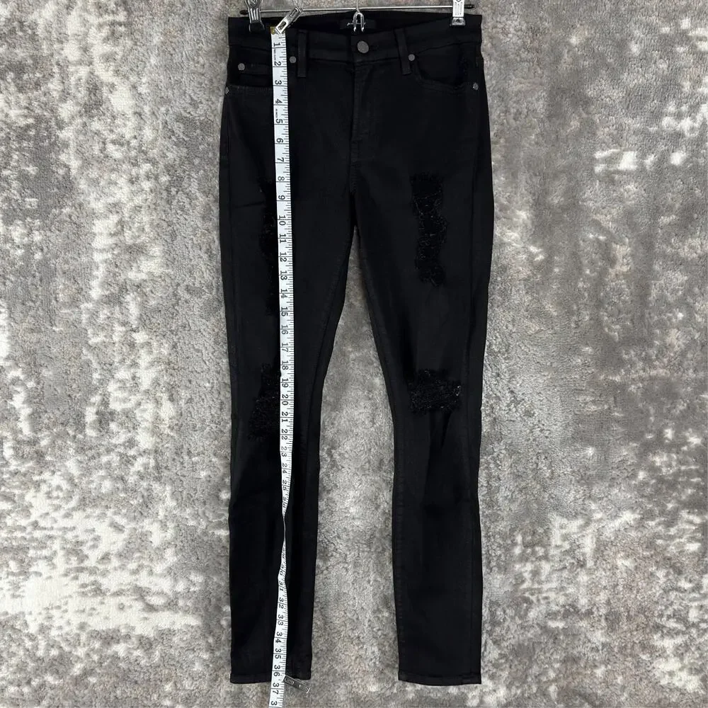7 For All Mankind Size 27 Distressed Stretch Jeans Black Pants Button Zip Cotton